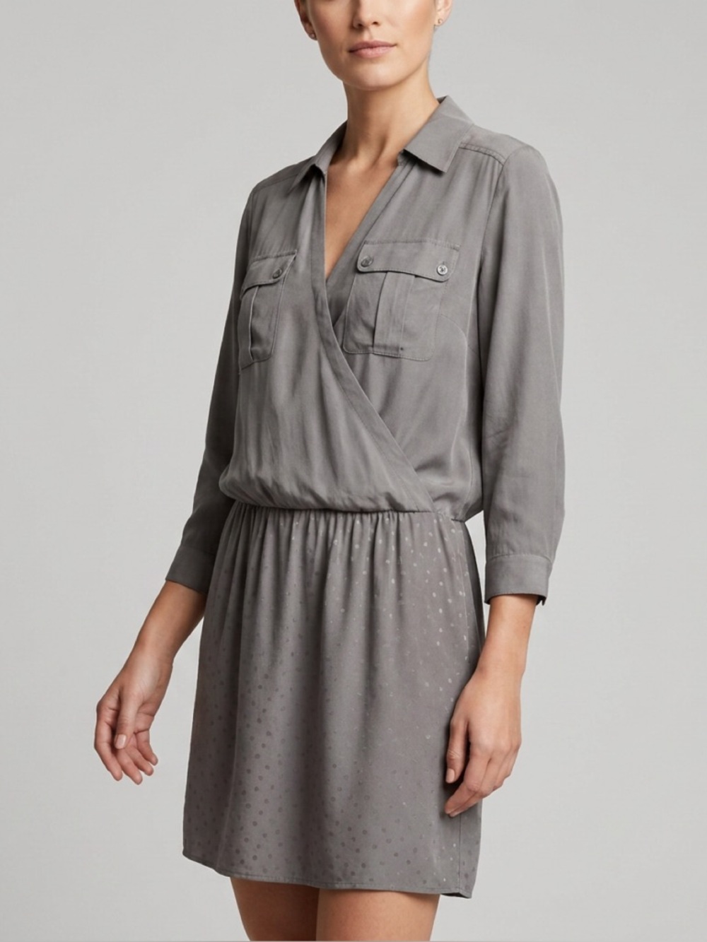 Rebecca Taylor Military Shirt Dress in Taupe - Size 4 - 100% Silk